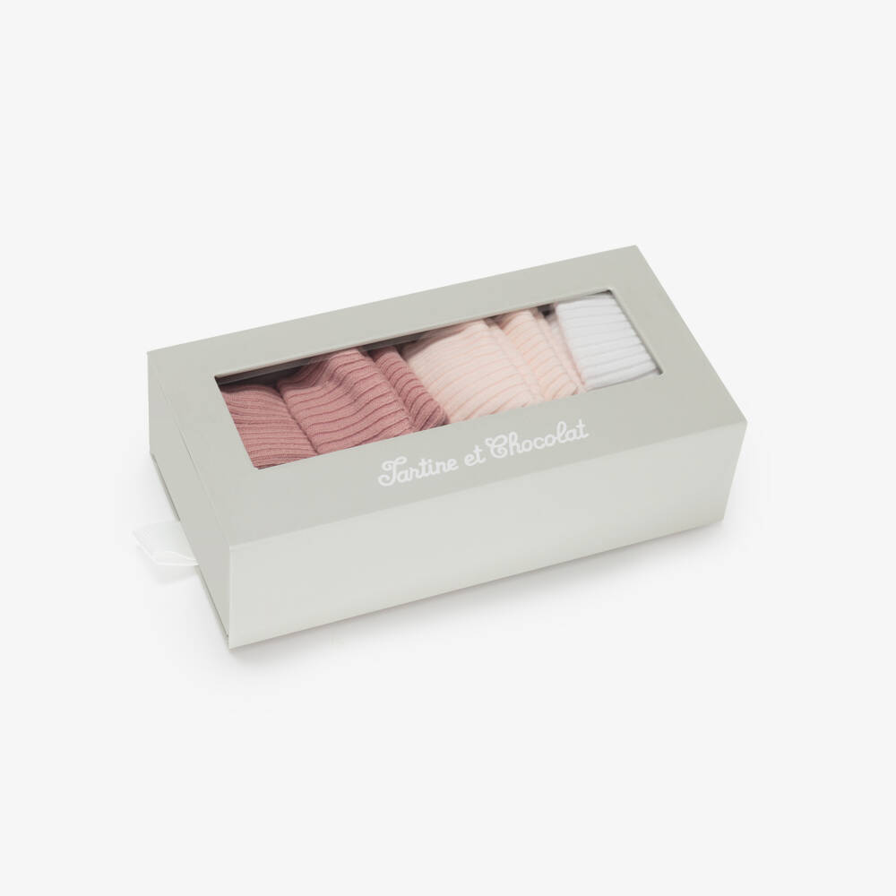 Tartine et Chocolat-Girls Pink and Ivory Baby Socks Set | Childrensalon Outlet
