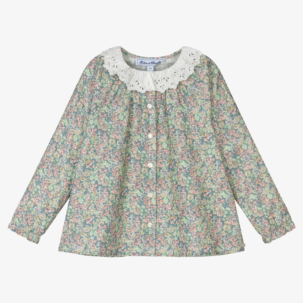 Tartine et Chocolat - Розово-голубая блузка из хлопка в цветочек | Childrensalon