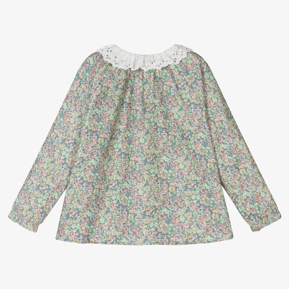 Tartine et Chocolat-Розово-голубая блузка из хлопка в цветочек | Childrensalon Outlet