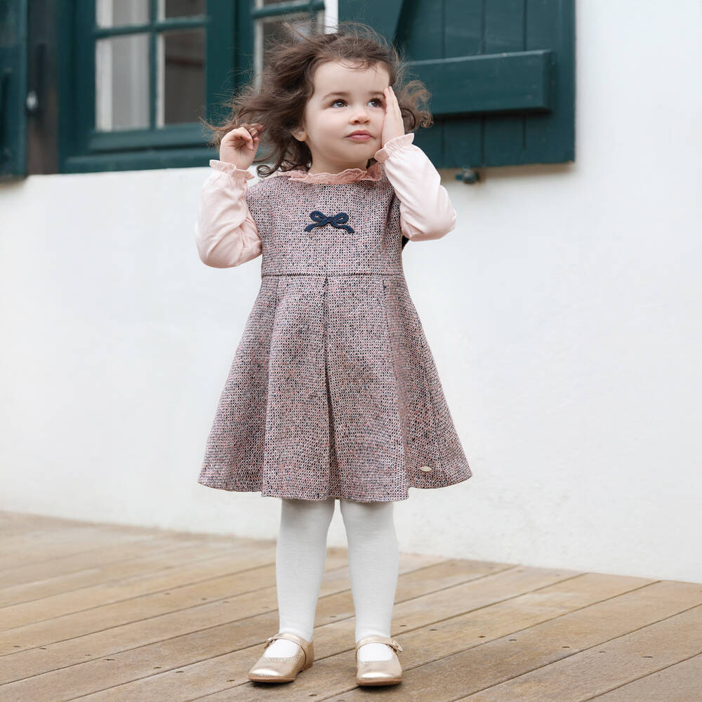 Tartine et Chocolat-Girls Pink & Blue Tweed Sleeveless Dress | Childrensalon Outlet
