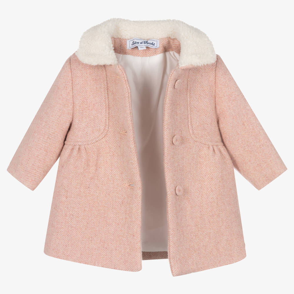 Tartine et Chocolat Girls Pink Collared Coat