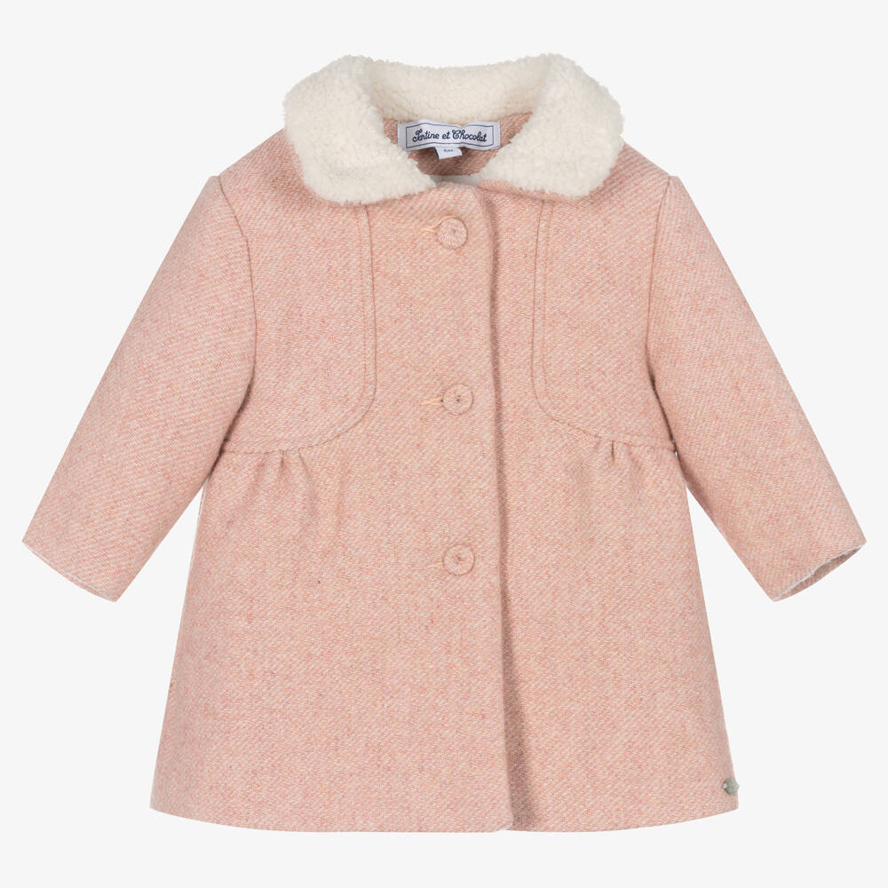 Tartine et Chocolat-Girls Pink Collared Coat  | Childrensalon Outlet