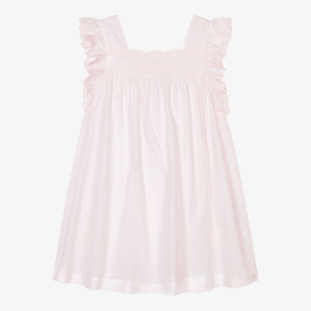 Tartine et Chocolat-Girls Pink Cotton Cut Work Dress | Childrensalon Outlet