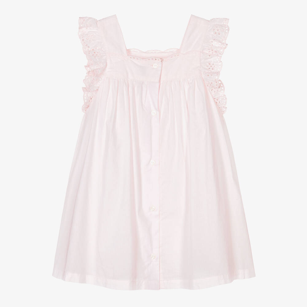 Tartine et Chocolat-Girls Pink Cotton Cut Work Dress | Childrensalon Outlet