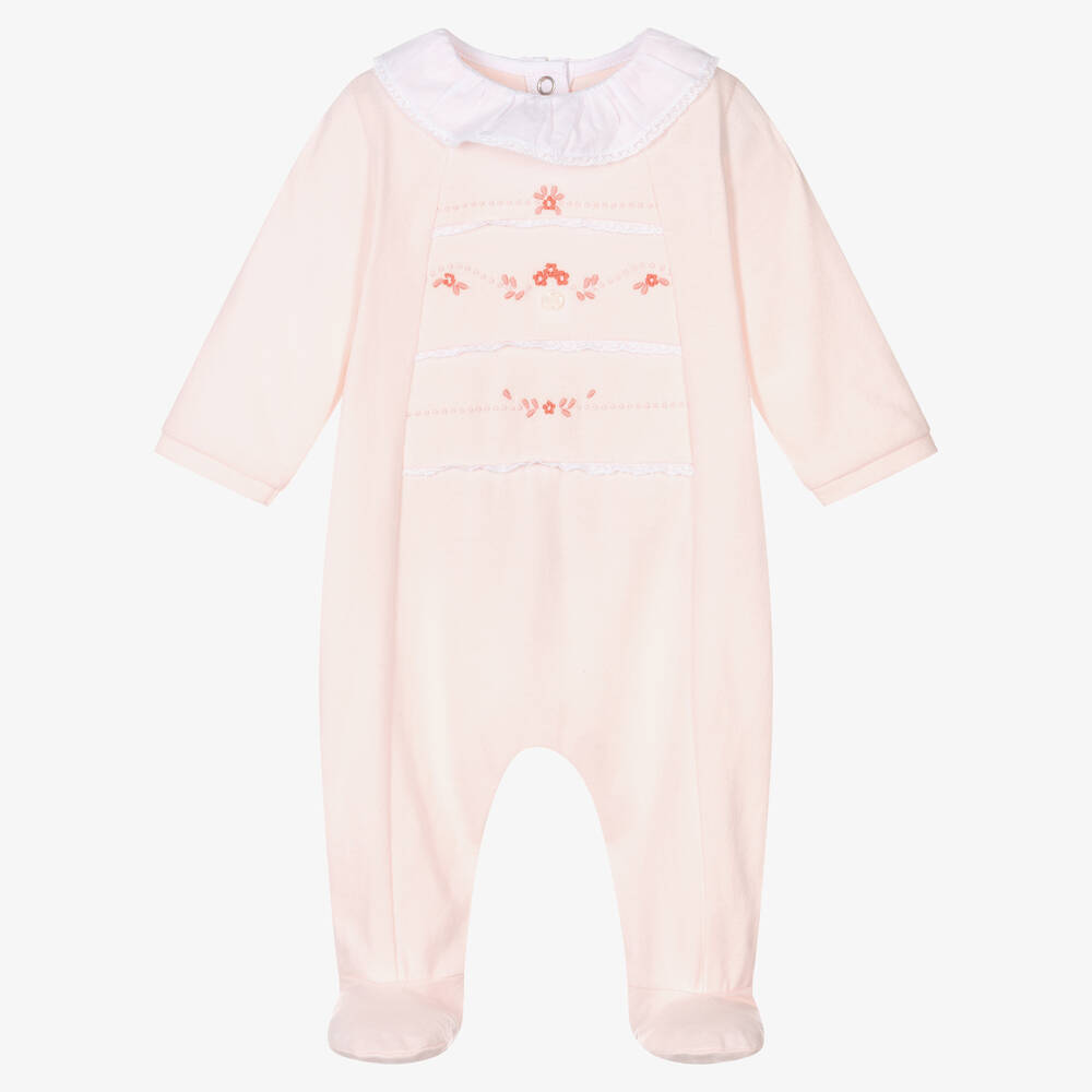 Tartine et Chocolat - Rosa Baumwolljersey-Blumenstrampler | Childrensalon