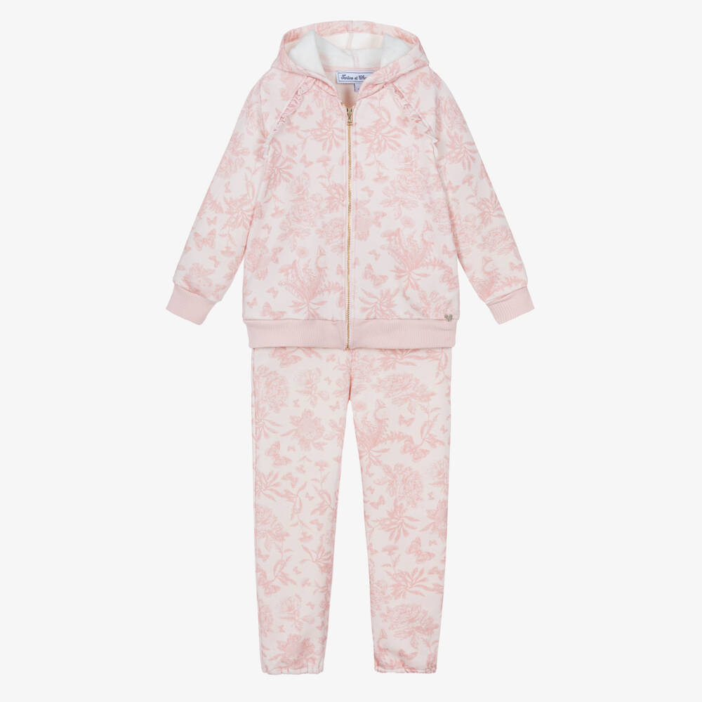 Tartine et Chocolat-Girls Pink Cotton Jersey Toile De Jouy Tracksuit | Childrensalon Outlet