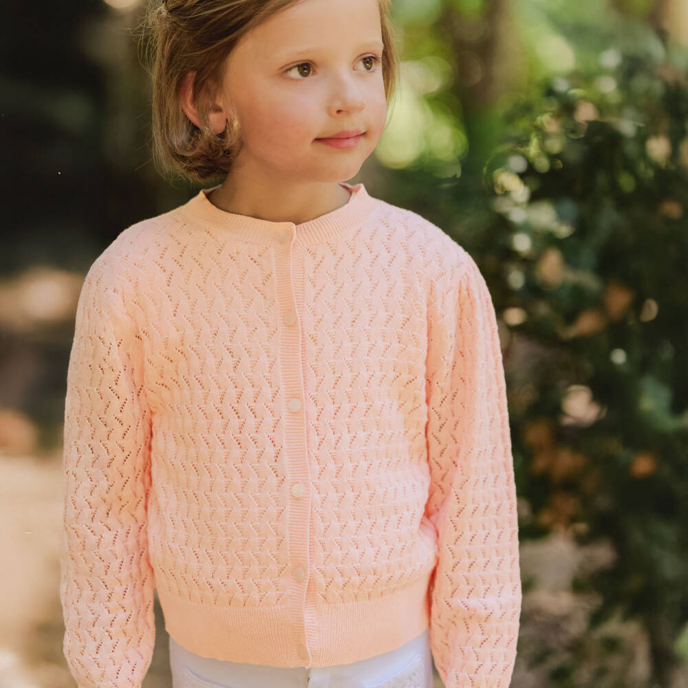Tartine et Chocolat-Girls Pink Cotton Knit Cardigan | Childrensalon Outlet