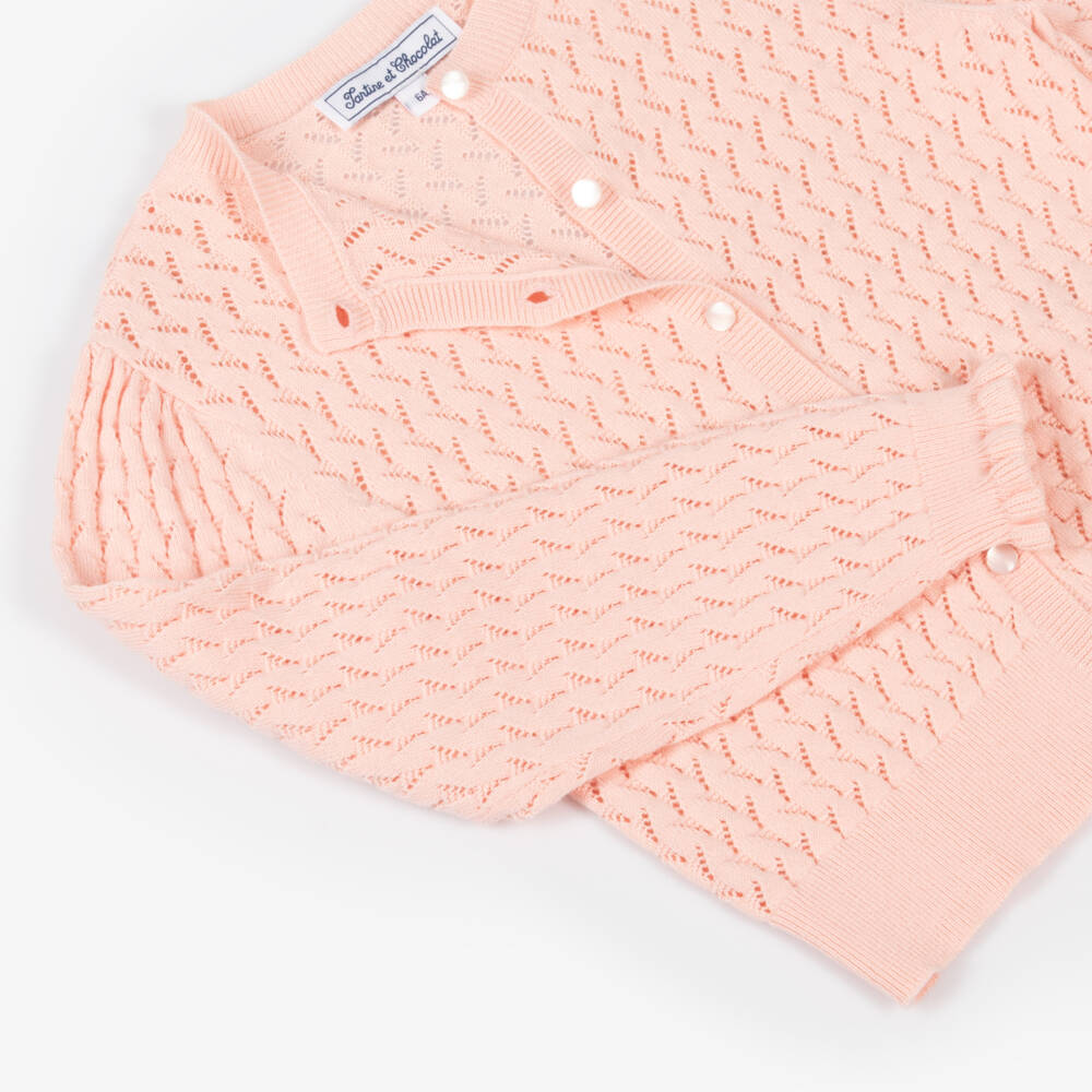 Tartine et Chocolat-Girls Pink Cotton Knit Cardigan | Childrensalon Outlet