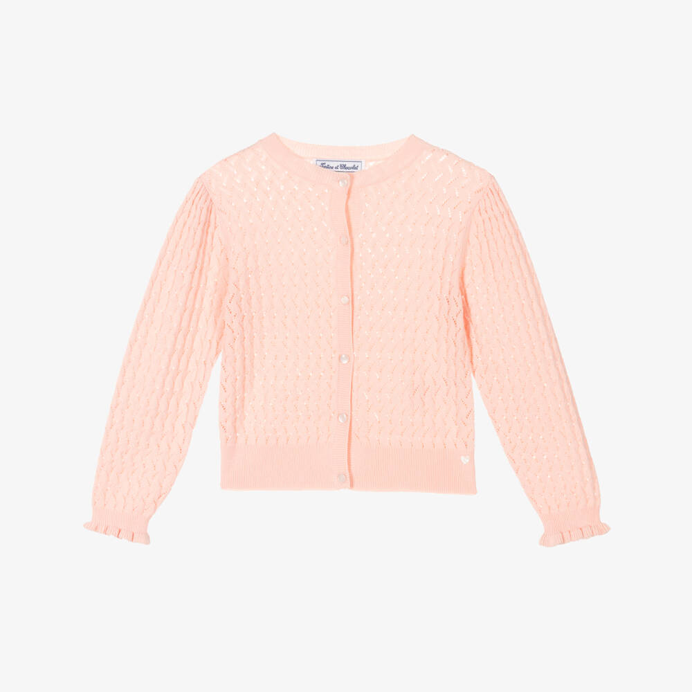 Tartine et Chocolat-Girls Pink Cotton Knit Cardigan | Childrensalon Outlet