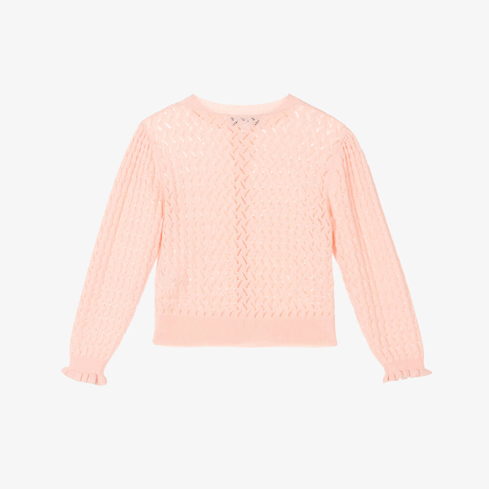 Tartine et Chocolat-Girls Pink Cotton Knit Cardigan | Childrensalon Outlet