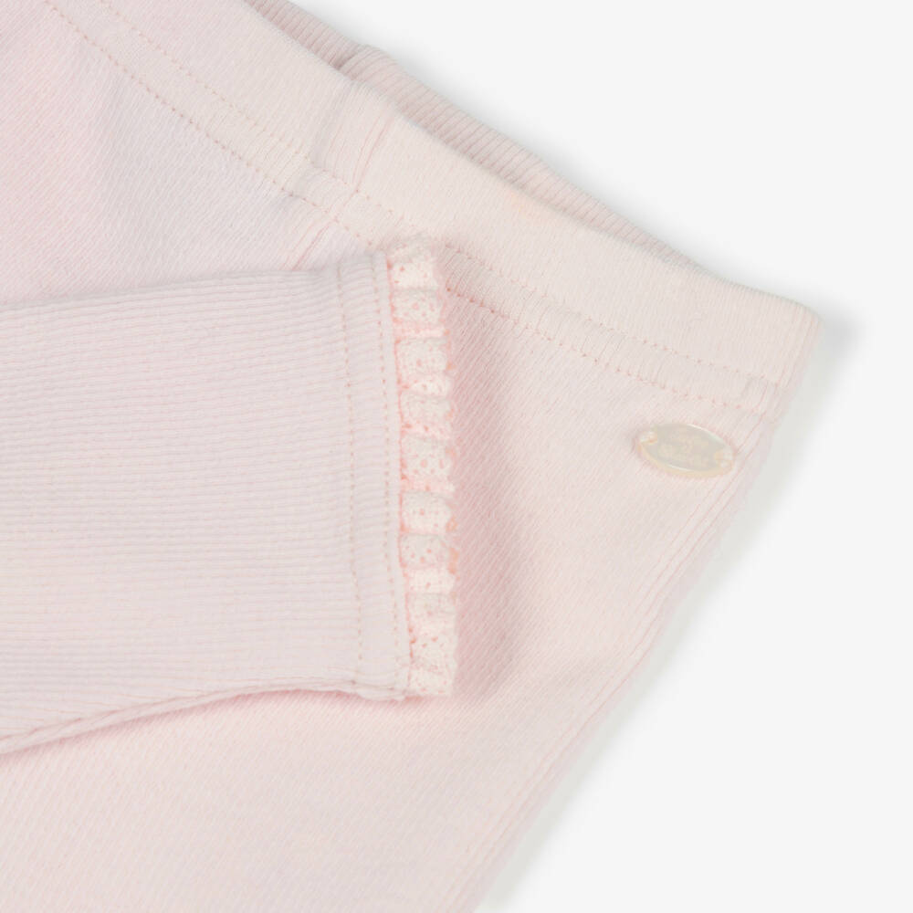 Tartine et Chocolat-Girls Pink Cotton Lace Trimmed Leggings | Childrensalon Outlet