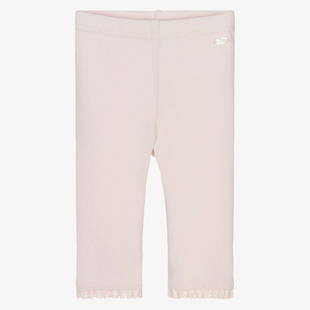 Tartine et Chocolat-Girls Pink Cotton Lace Trimmed Leggings | Childrensalon Outlet