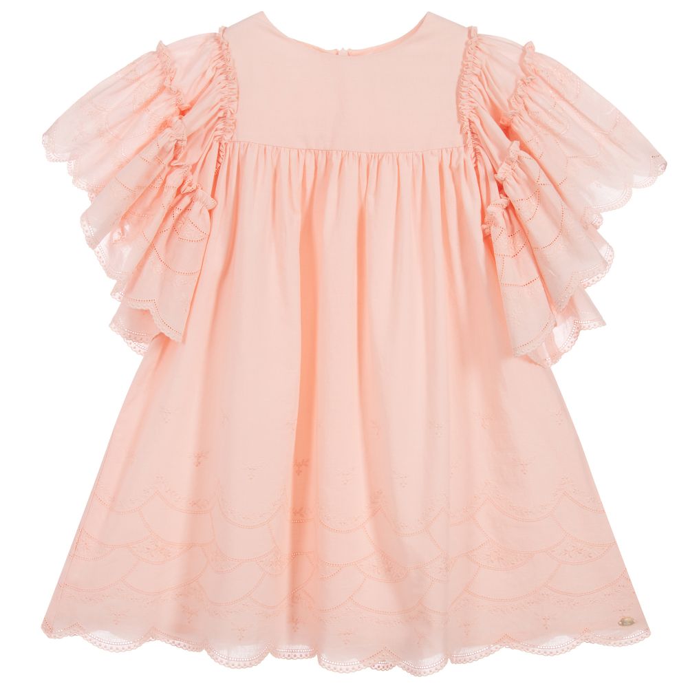 Tartine et Chocolat - Girls Pink Cotton Ruffle Dress | Childrensalon