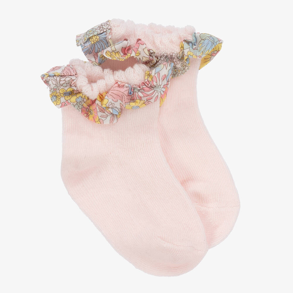 Tartine et Chocolat-Girls Pink Cotton Ruffle Socks | Childrensalon Outlet