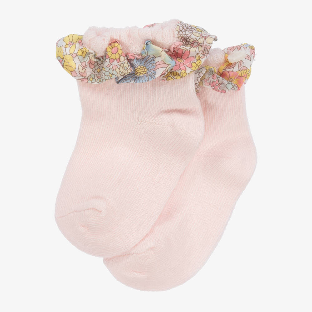 Tartine et Chocolat-Girls Pink Cotton Ruffle Socks | Childrensalon Outlet