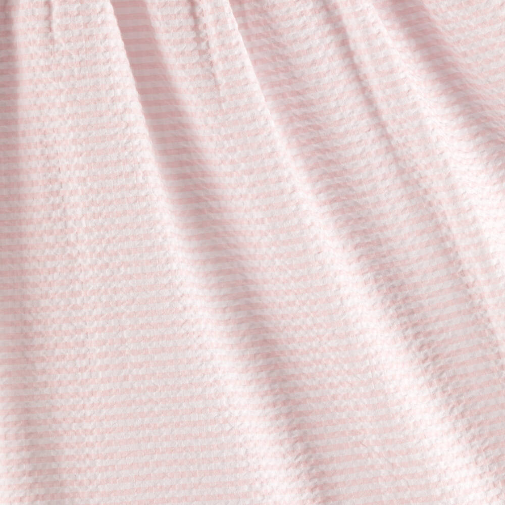 Tartine et Chocolat-Girls Pink Cotton Seersucker Dress with Floral Embroidery | Childrensalon Outlet