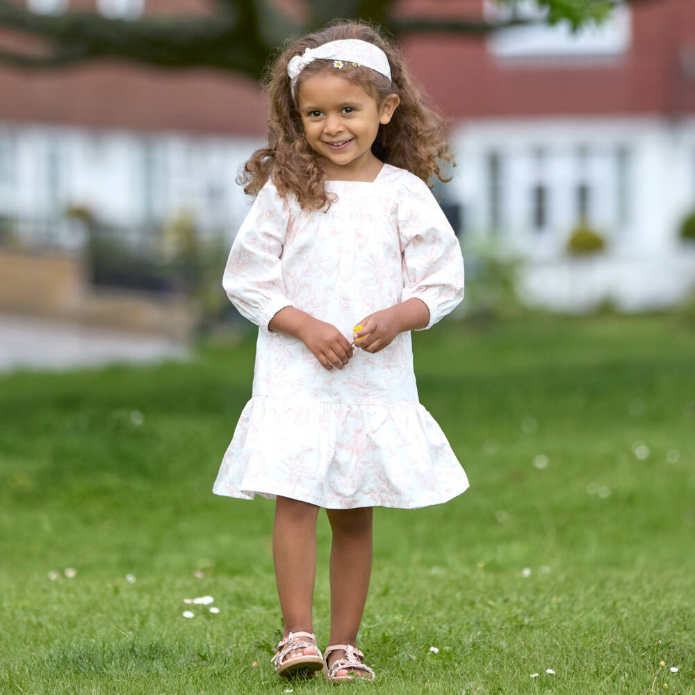 Tartine et Chocolat-Girls Pink Cotton Toile Dress | Childrensalon Outlet