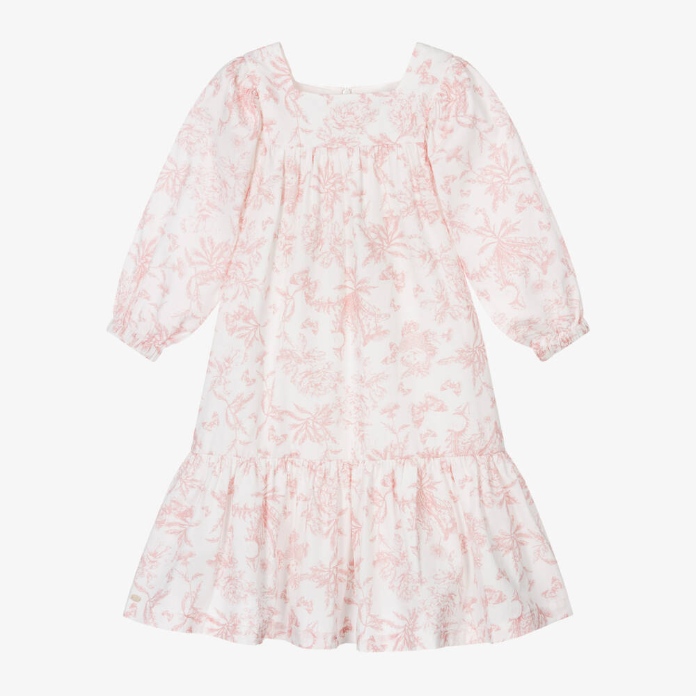 Tartine et Chocolat-Girls Pink Cotton Toile Dress | Childrensalon Outlet