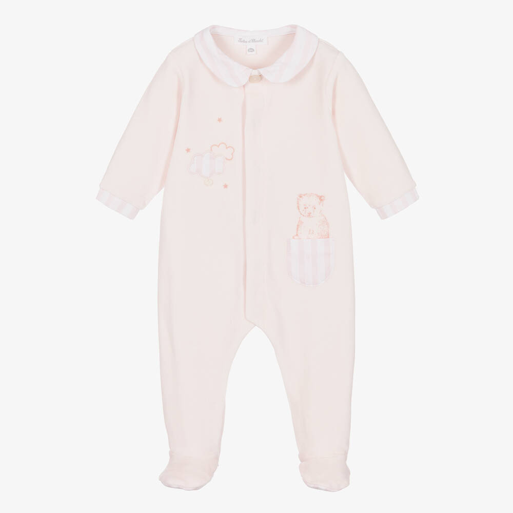 Tartine et Chocolat - Girls Pink Cotton Velour Babygrow | Childrensalon