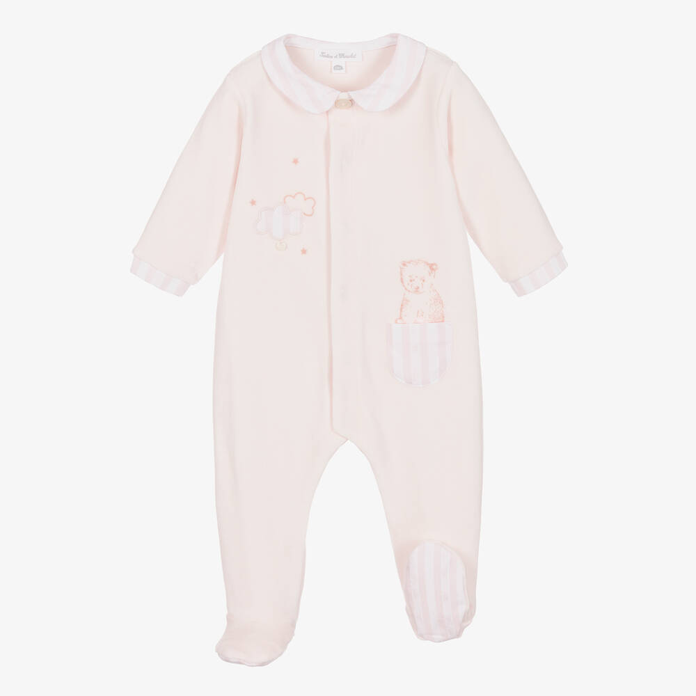 Tartine et Chocolat-Розовый комбинезон из хлопкового велюра | Childrensalon Outlet