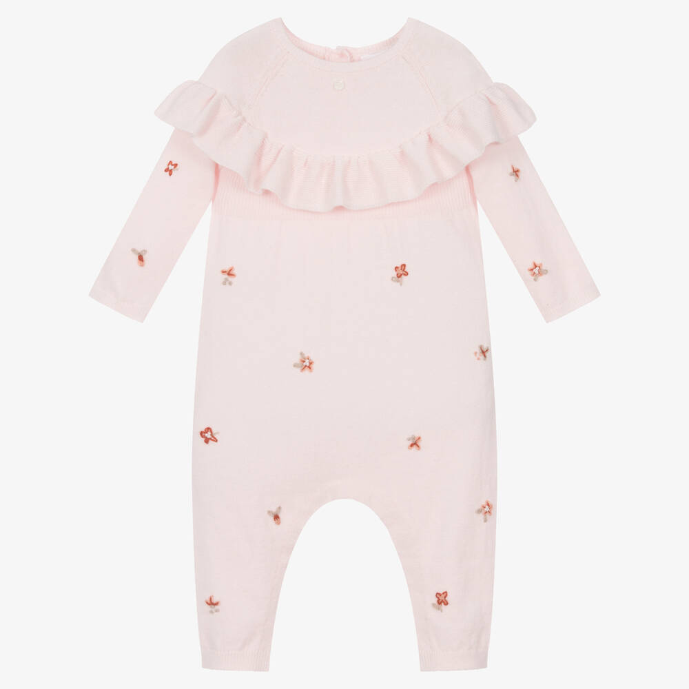 Tartine et Chocolat - Girls Pink Cotton & Wool Knit Babysuit | Childrensalon