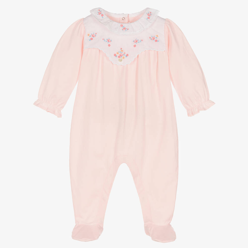 Tartine et Chocolat - Girls Pink Embroidered Cotton Babygrow | Childrensalon