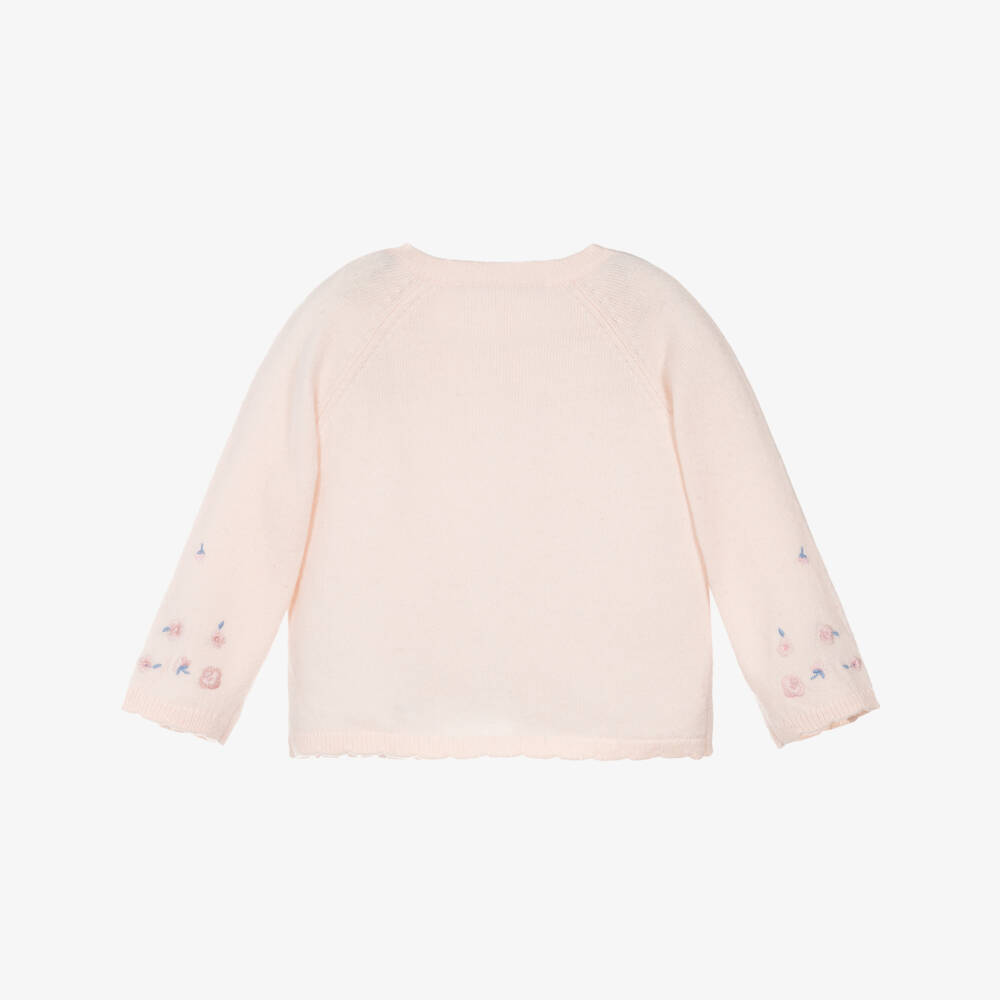 Tartine et Chocolat-Girls Pink Embroidered Floral Knitted Cardigan | Childrensalon Outlet
