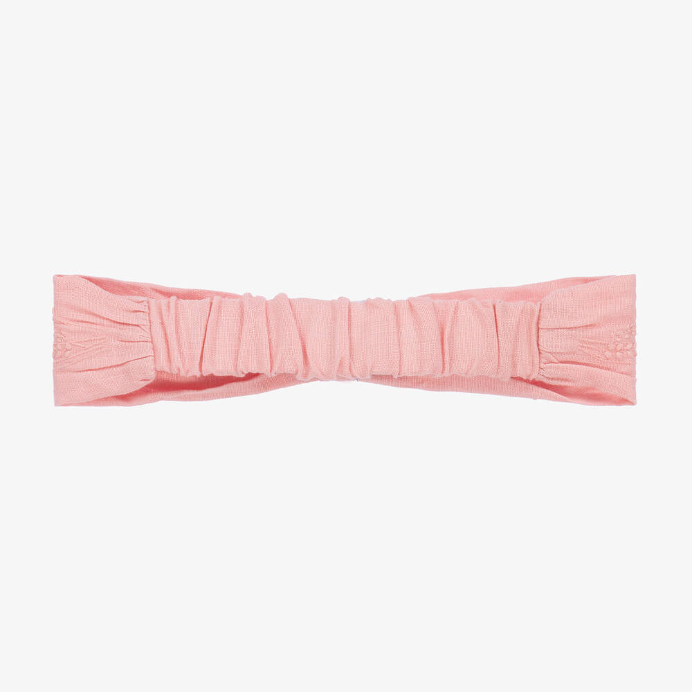 Tartine et Chocolat-Girls Pink Embroidered Linen Headband | Childrensalon Outlet