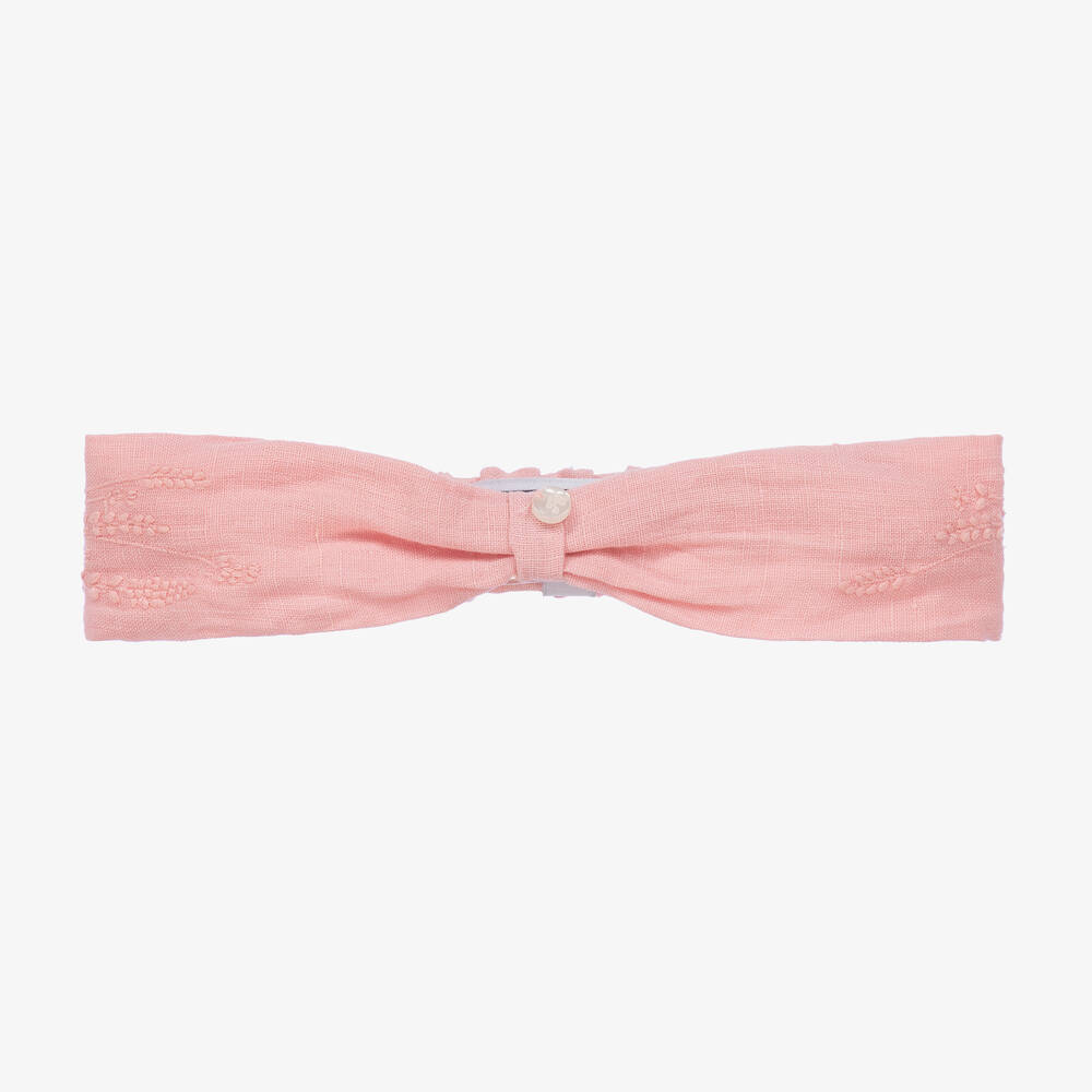 Tartine et Chocolat-Girls Pink Embroidered Linen Headband | Childrensalon Outlet