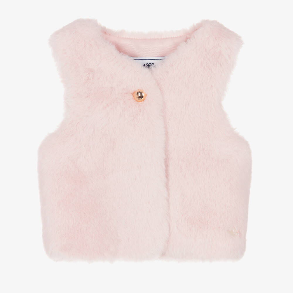 Tartine et Chocolat - Girls Pink Faux Fur Gilet | Childrensalon