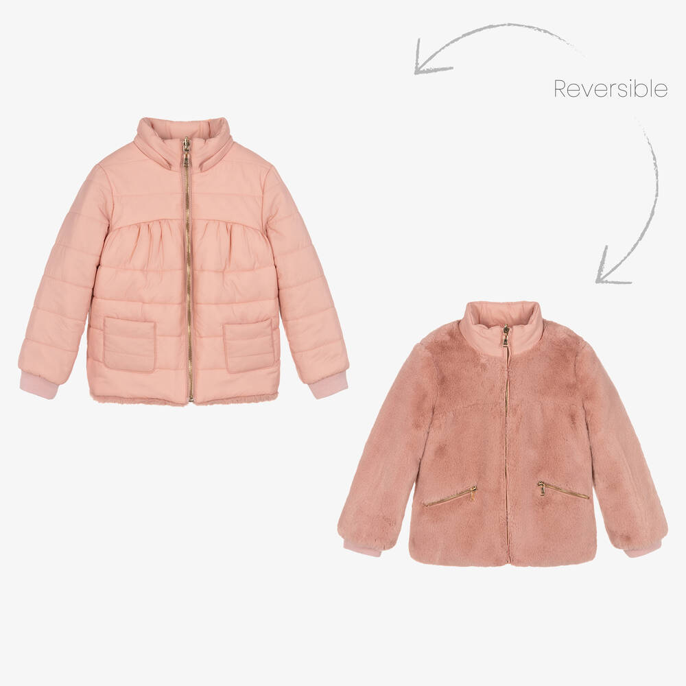 Tartine et Chocolat-جاكيت بوجهين فرو صناعي لون زهري للبنات | Childrensalon Outlet