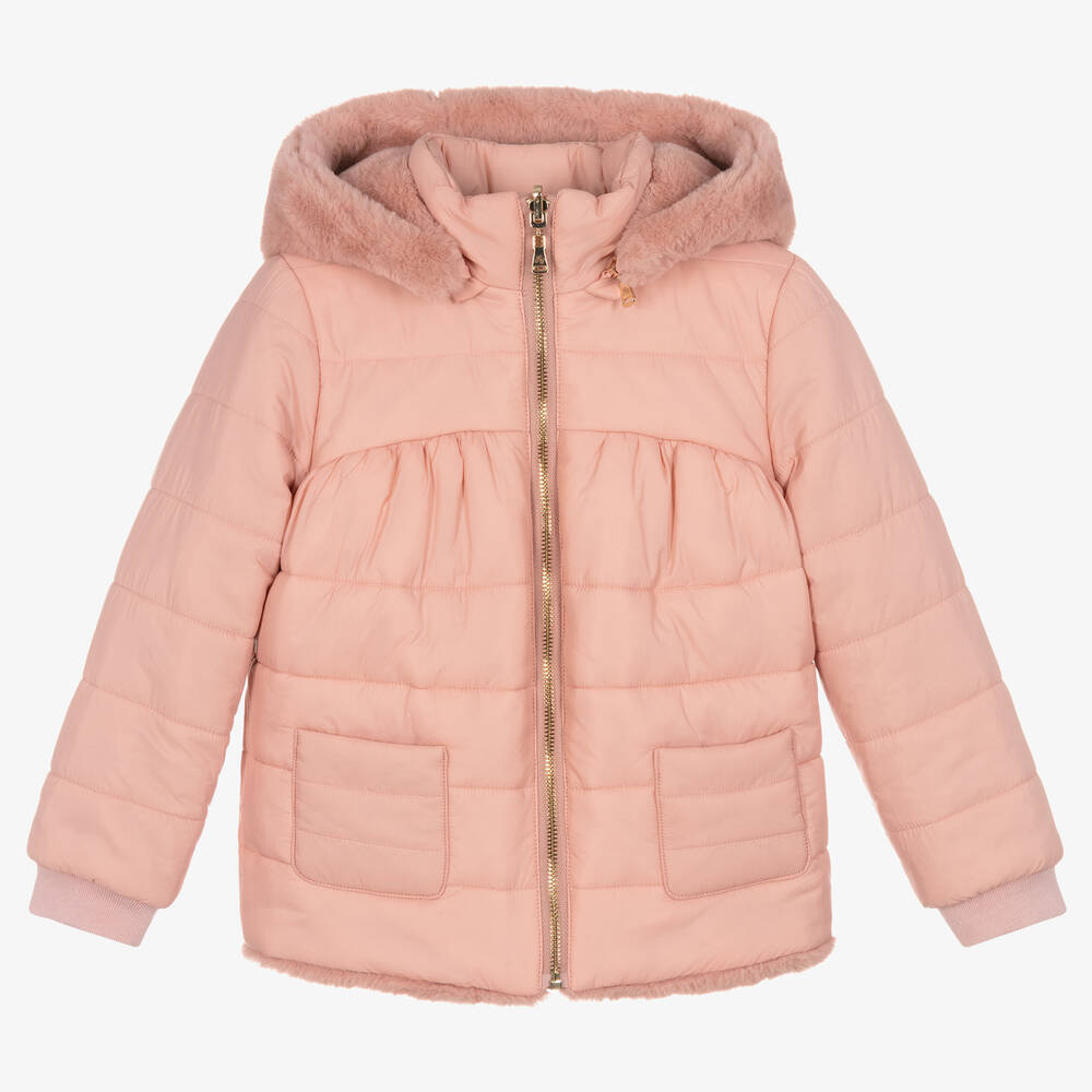 Tartine et Chocolat - Girls Pink Faux Fur Reversible Jacket | Childrensalon