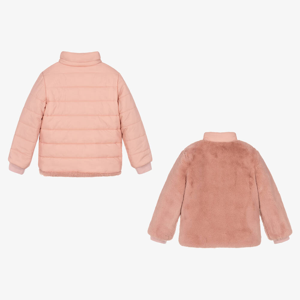 Tartine et Chocolat-جاكيت بوجهين فرو صناعي لون زهري للبنات | Childrensalon Outlet