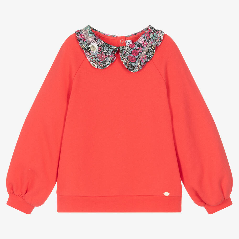 Tartine et Chocolat - Rosa Sweatshirt mit geblümtem Kragen für Mädchen | Childrensalon