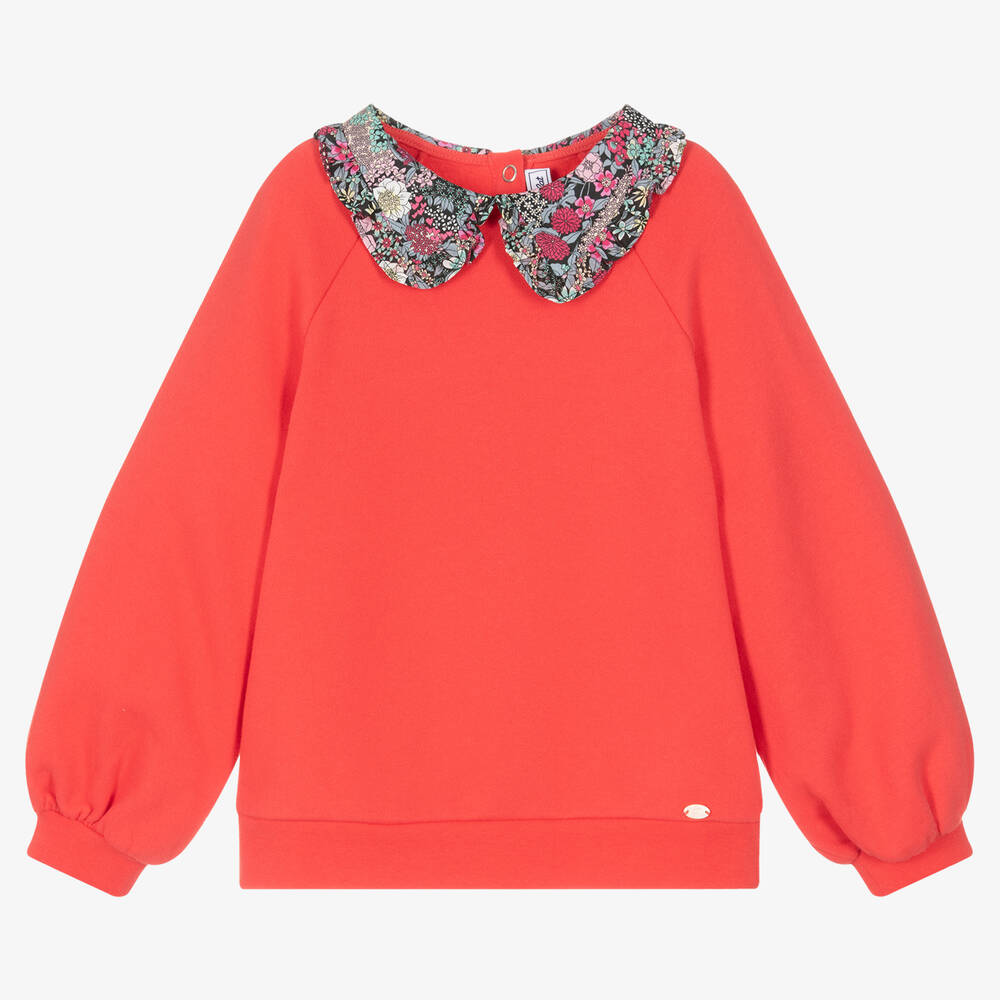 Tartine et Chocolat - Sweat-shirt rose à col fleuri fille | Childrensalon