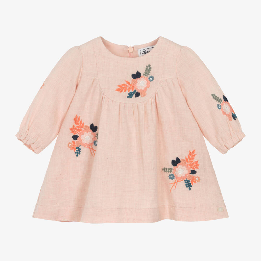 Tartine et Chocolat-Girls Pink Floral Embroidered Dress | Childrensalon Outlet