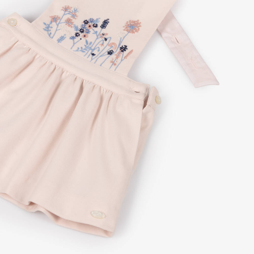 Tartine et Chocolat-Girls Pink Floral Embroidered Pinafore Dress | Childrensalon Outlet