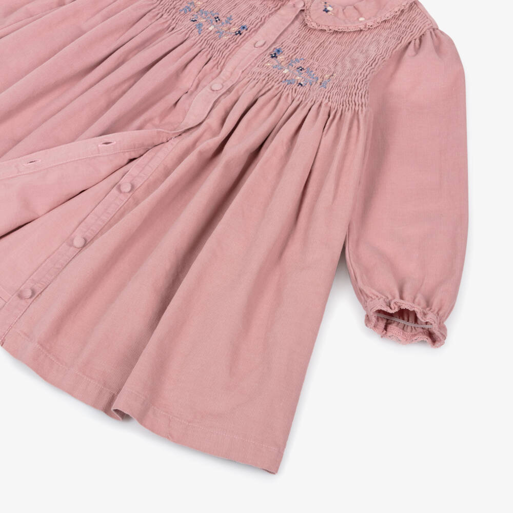 Tartine et Chocolat-Girls Pink Floral Embroidery Needlecord Dress | Childrensalon Outlet
