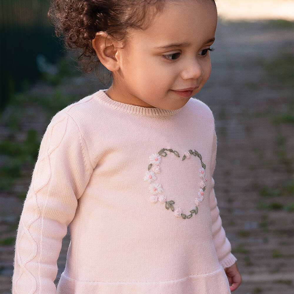 Tartine et Chocolat-Girls Pink Floral Knit Dress | Childrensalon Outlet