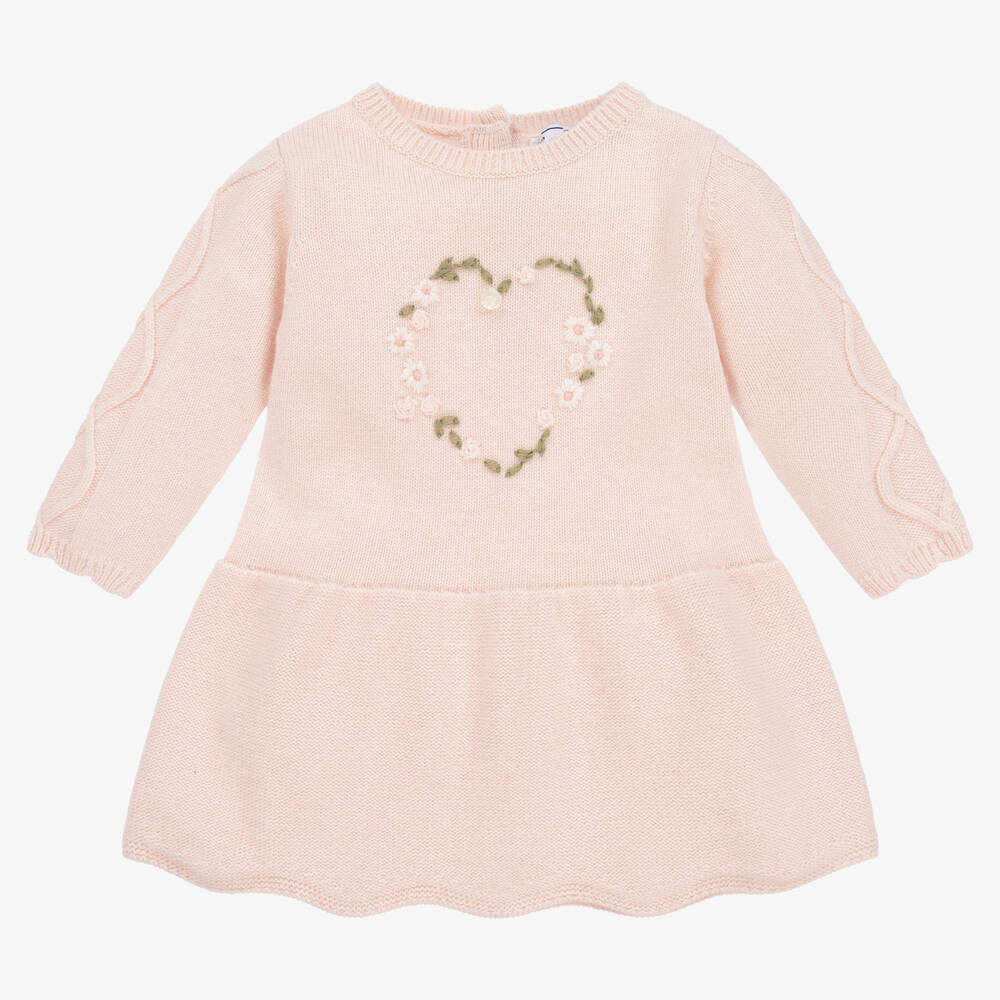 Tartine et Chocolat - Girls Pink Floral Knit Dress | Childrensalon
