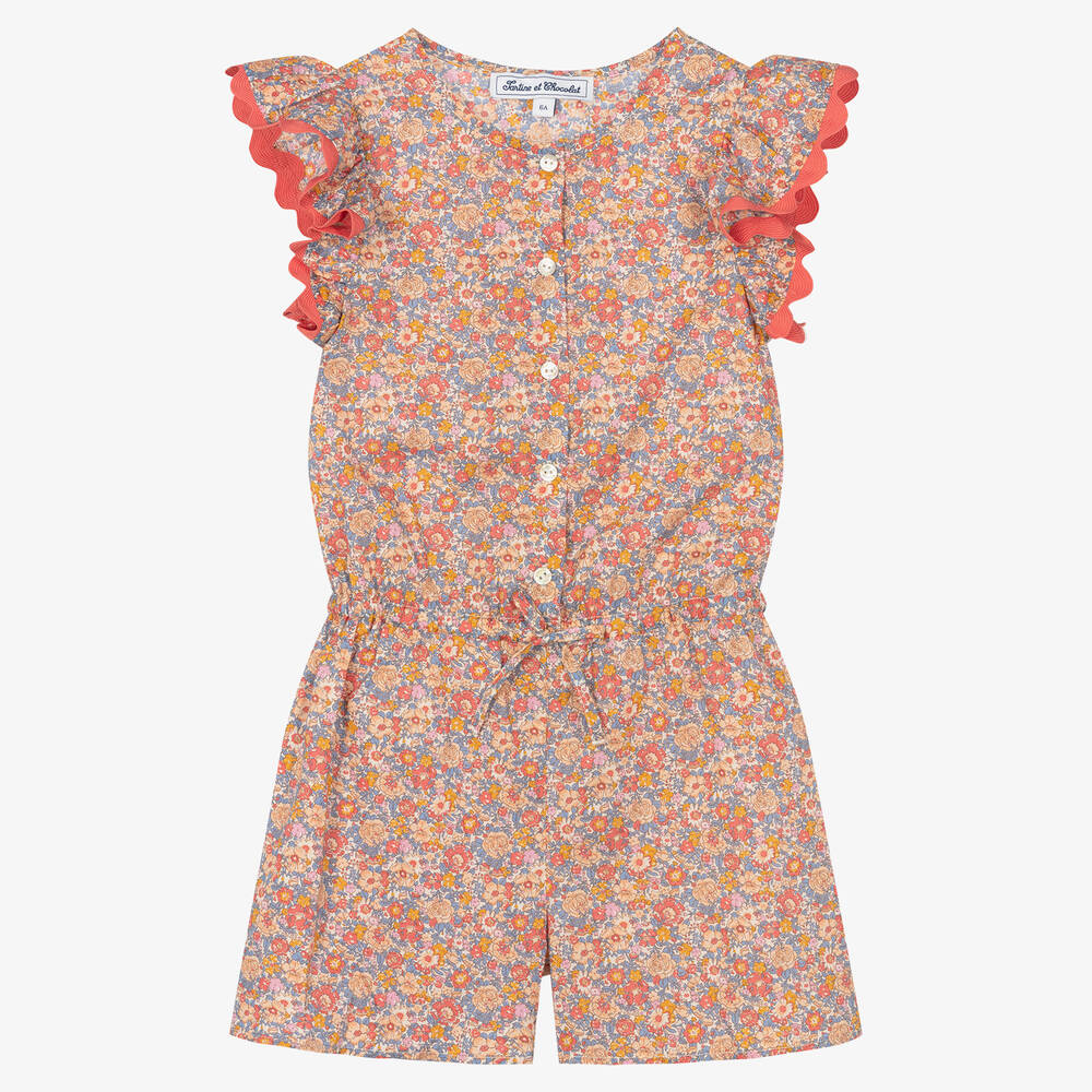 Tartine et Chocolat - Combi-short rose à fleurs fille | Childrensalon