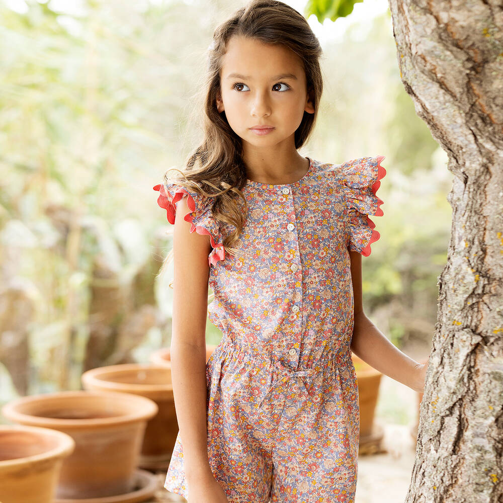 Tartine et Chocolat-بلاي سوت قطن لون زهري بطبعة ورود للبنات | Childrensalon Outlet