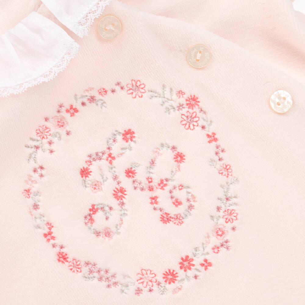 Tartine et Chocolat-Girls Pink Floral Velour Sleepsuit | Childrensalon Outlet