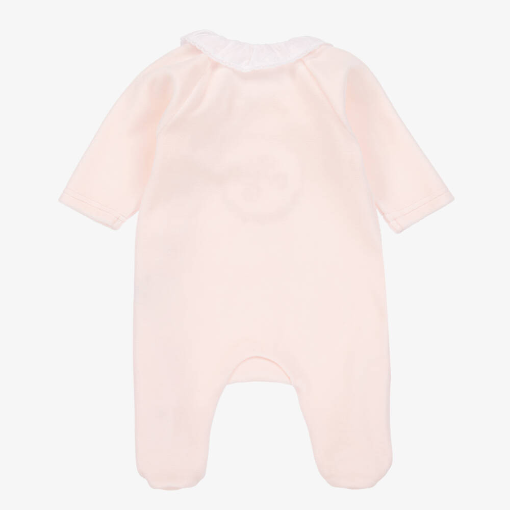 Tartine et Chocolat-Girls Pink Floral Velour Sleepsuit | Childrensalon Outlet