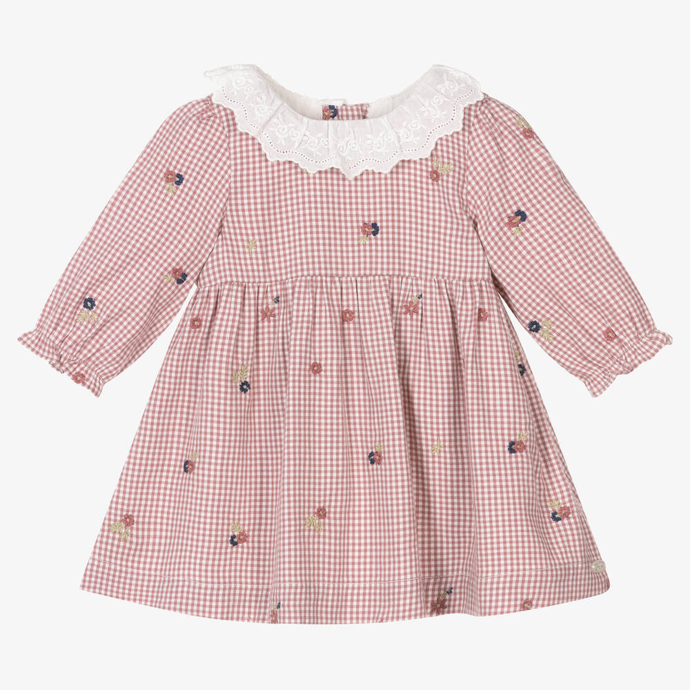 Tartine et Chocolat - Girls PINK Gingham Embroidered Dress | Childrensalon