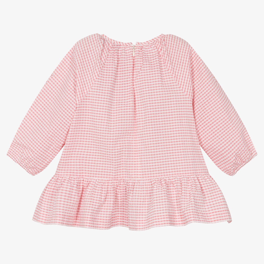Tartine et Chocolat-Girls Pink Gingham Seersucker Blouse | Childrensalon Outlet