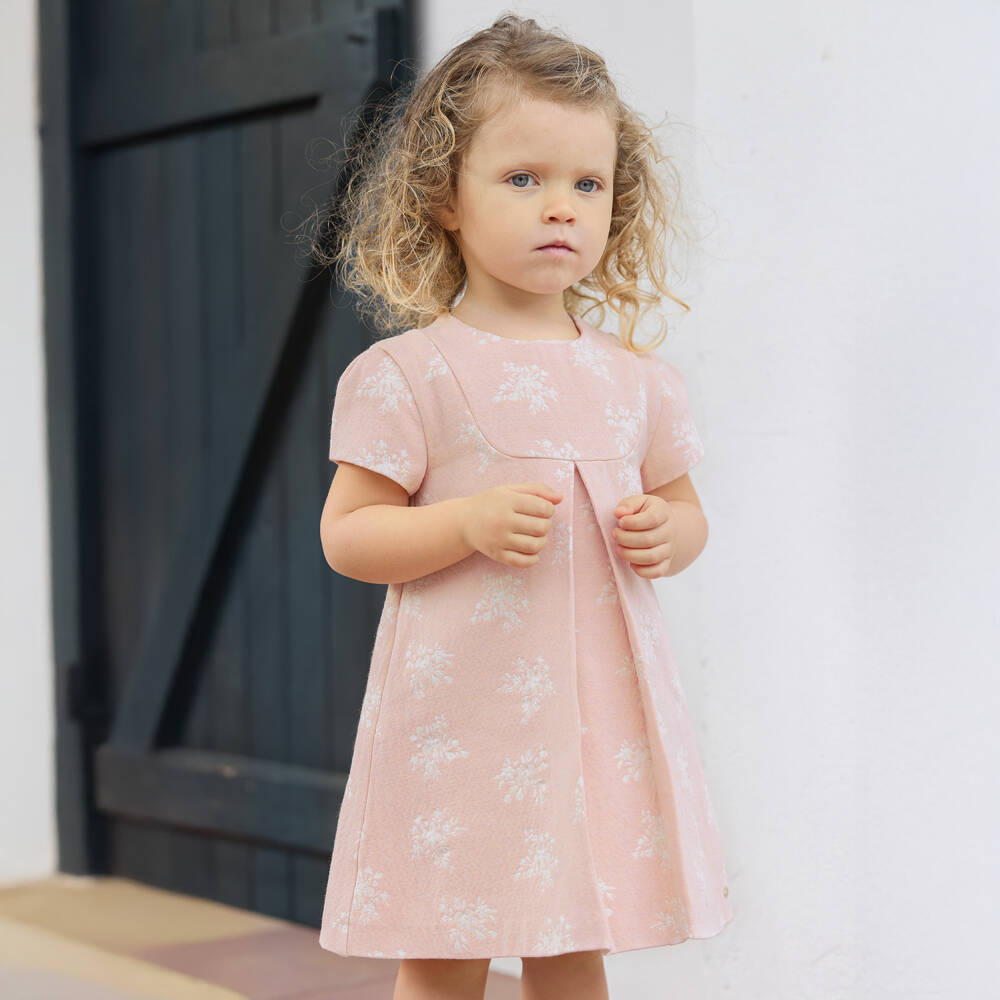 Tartine et Chocolat-Girls Pink & Glittery Ivory Floral Jacquard Dress | Childrensalon Outlet