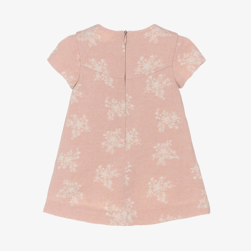 Tartine et Chocolat-Girls Pink & Glittery Ivory Floral Jacquard Dress | Childrensalon Outlet