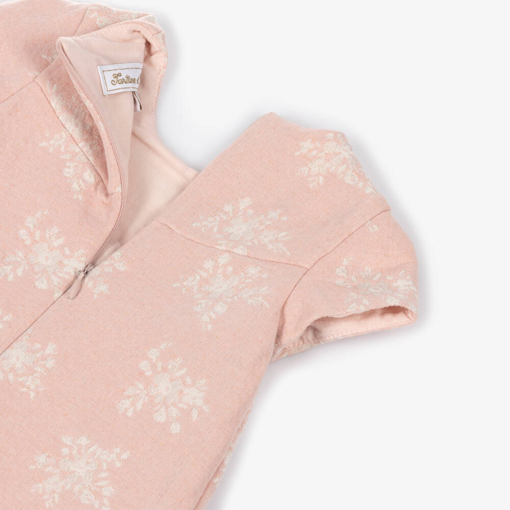 Tartine et Chocolat-Girls Pink & Glittery Ivory Floral Jacquard Dress | Childrensalon Outlet