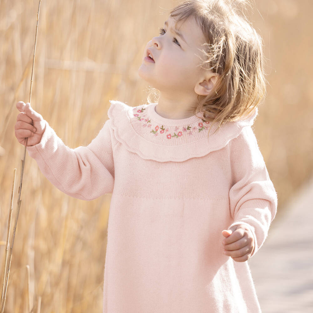 Tartine et Chocolat-Girls Pink Knit Wool Dress | Childrensalon Outlet